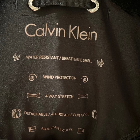 Black Calvin Klein Winter Coat with Fur Trimmed Hood Size Medium - Picture 3 of 6